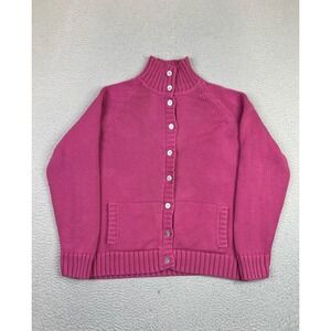 Lands End Sweater Girls XL 18-20 Pink Mock Neck Button Front Cardigan Knit